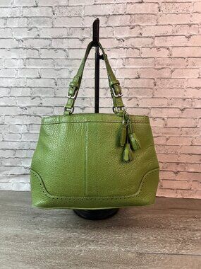 Rare Color Green Vintage Coach Hampton Tassel Satchel 5055 Green Leather Handbag